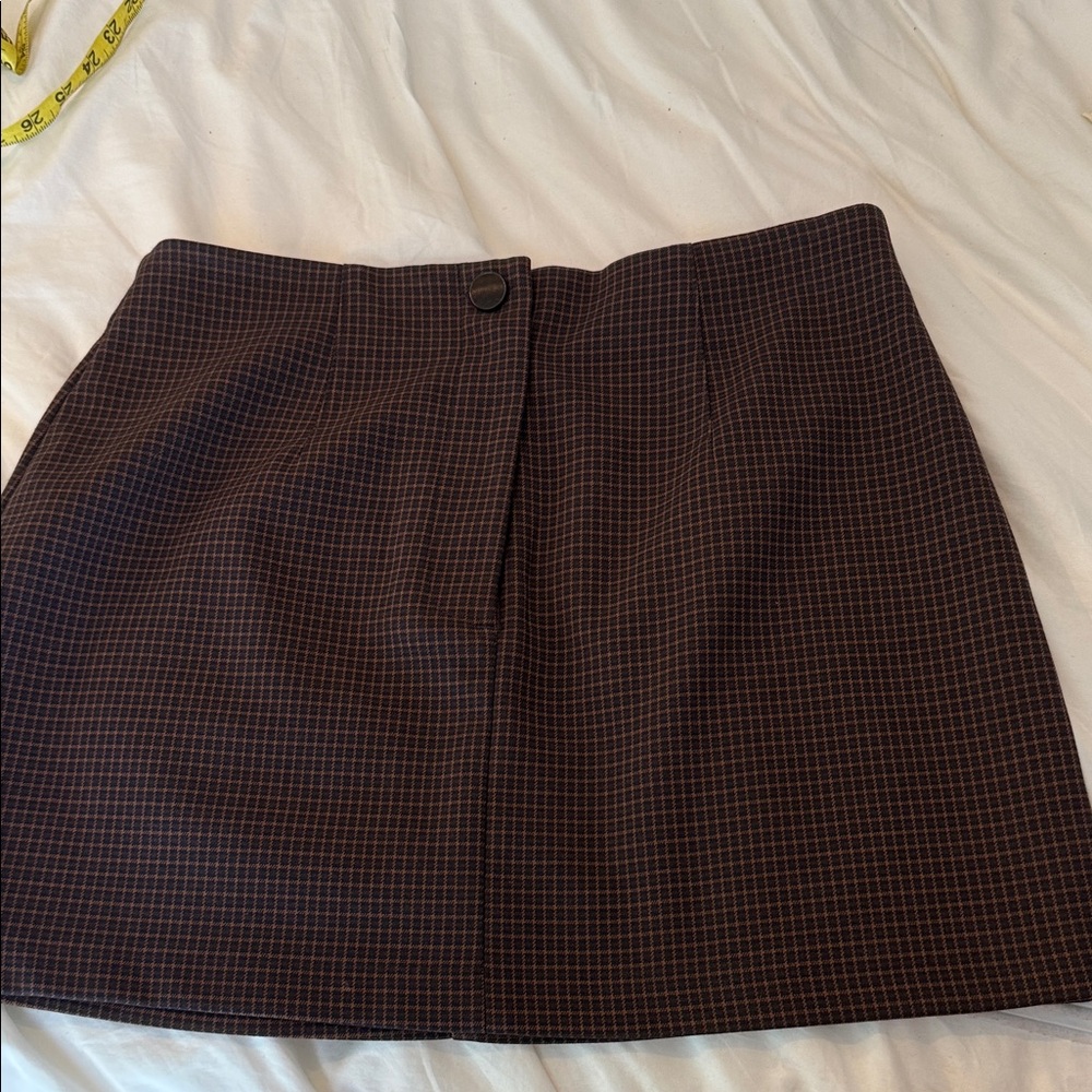House of Harlow 1960 Dark Brown Checkered A-Line Mini Skirt